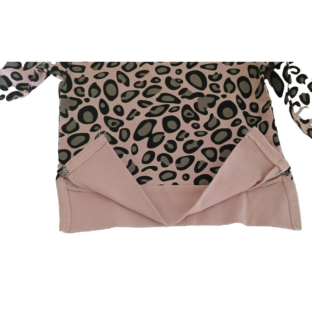 Girls 100% Cotton Leopard Pink 2-Piece Long Sleeve Outfit Side Slits Cute - Picture 6 of 6